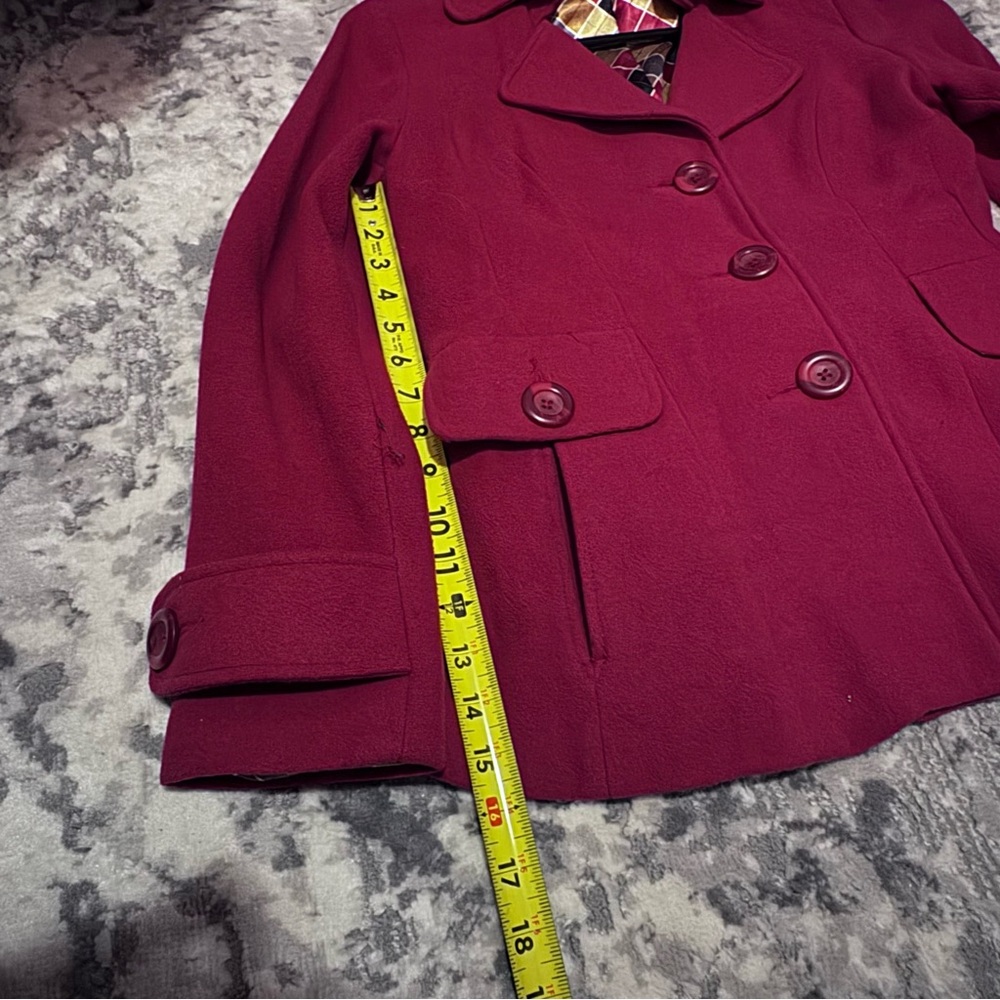 CAbi wool Lined Pea Coat cranberry red size 6 style 619 - Picture 11 of 12